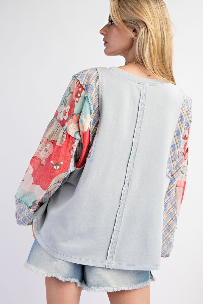 easel, Top,Print Sleeves Terry Pullover