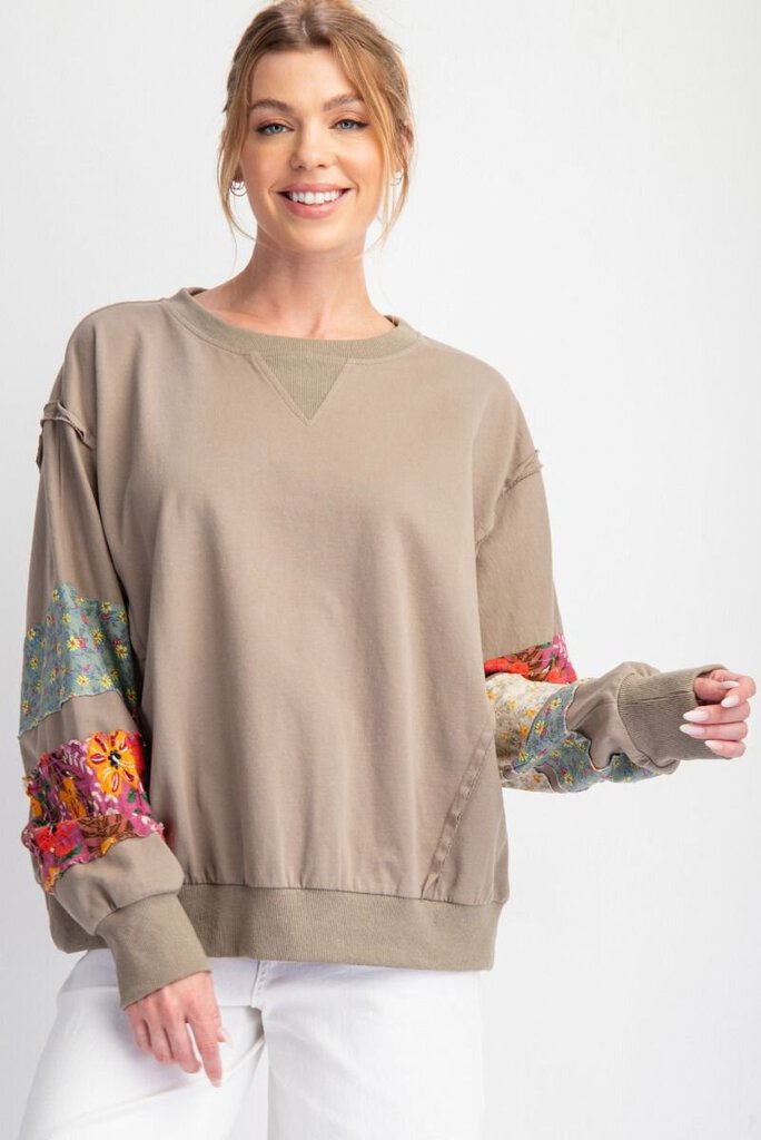 easel, Top,Print Sleeves Terry Pullover