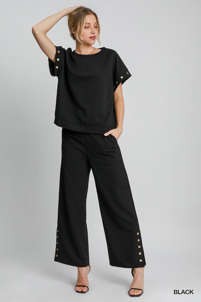 UMGEE, Pants,Button Detail Rib Knit Wide Leg