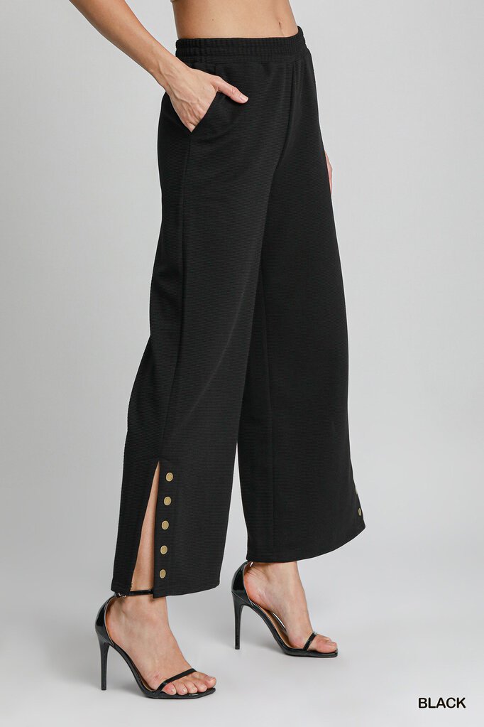 UMGEE, Pants,Button Detail Rib Knit Wide Leg