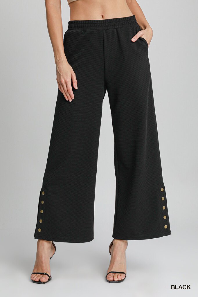 UMGEE, Pants,Button Detail Rib Knit Wide Leg