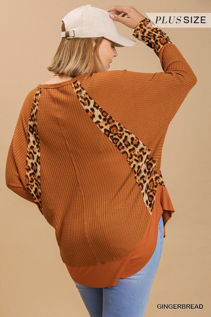 UMGEE, Top,Waffle Knit Leopard Trim