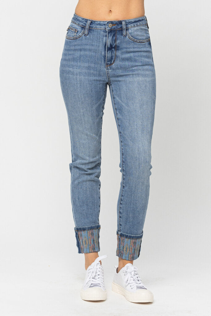 Judy Blue, Jeans,HW Print Cuff Relax 88523