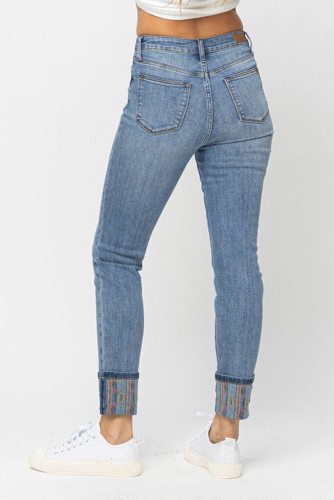 Judy Blue, Jeans,HW Print Cuff Relax 88523