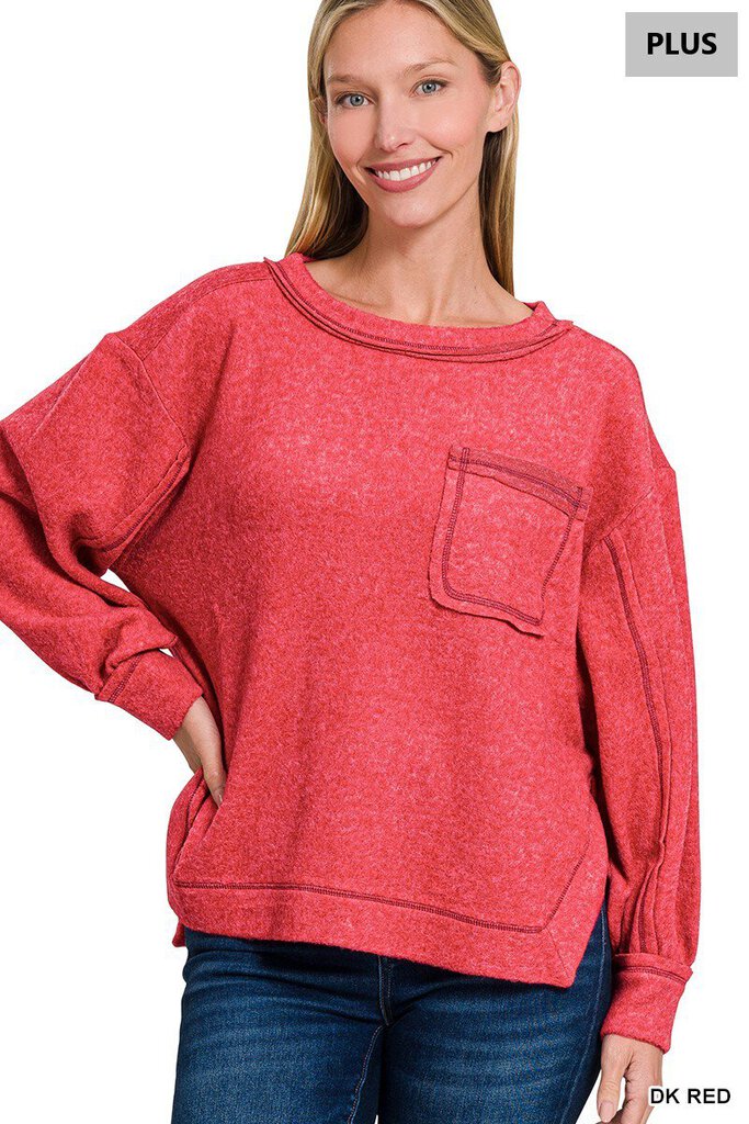 Zenana, Top,Brushed Hi-Low Round Neck Sweater