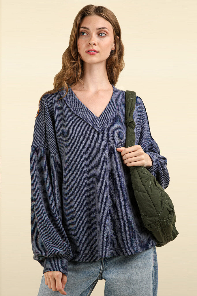 Very J, Top,V-Neck Ribbed Pullover