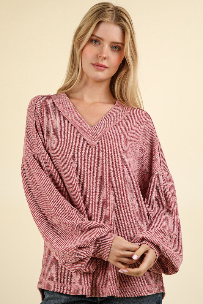 Very J, Top,V-Neck Ribbed Pullover