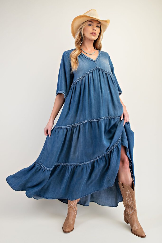 easel, Dress,Denim Tiered Maxi