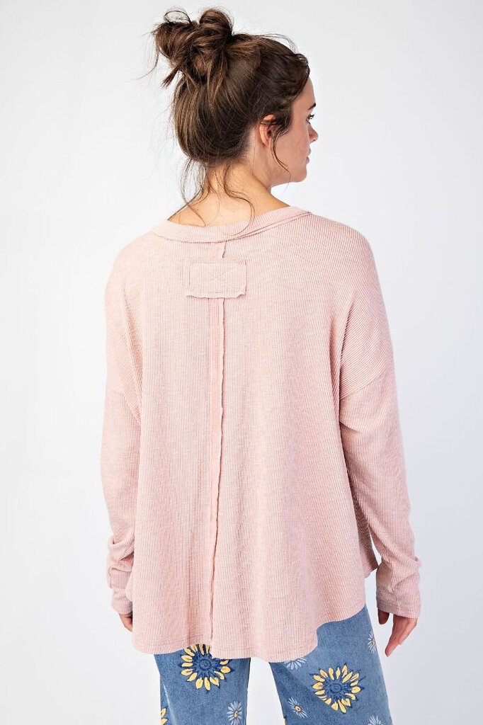 easel, Top,LOVE Patch Rib Knit Mineral Wash