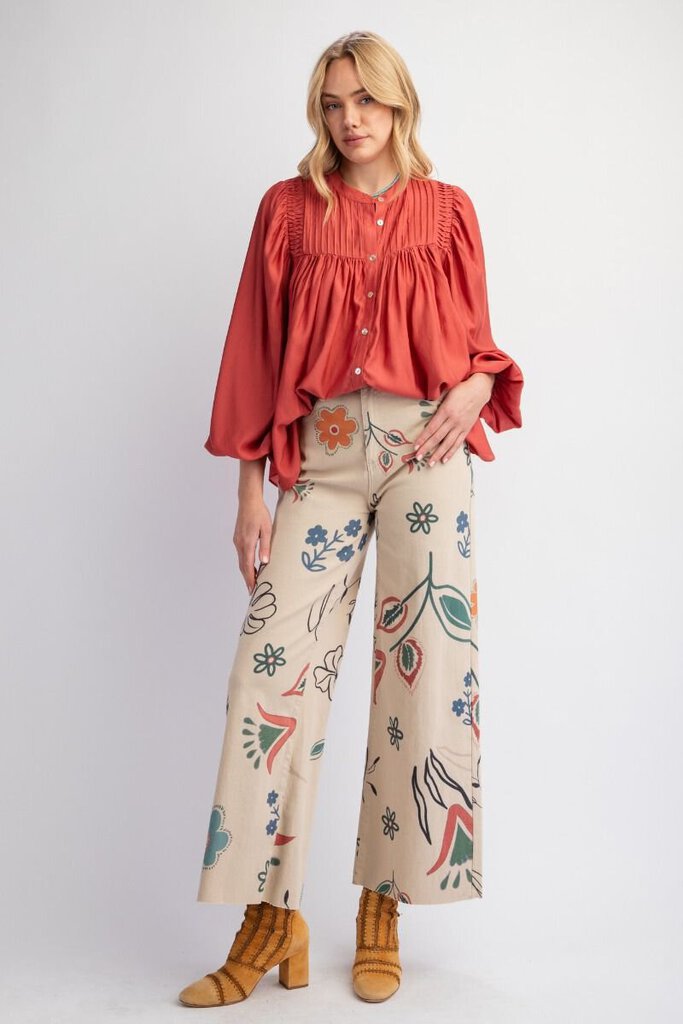 easel, Pants,Printed Twill Wide Leg