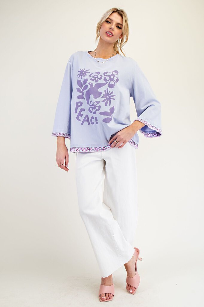 easel, Top,Print Front Cotton Jersey,Lilac Blue,L