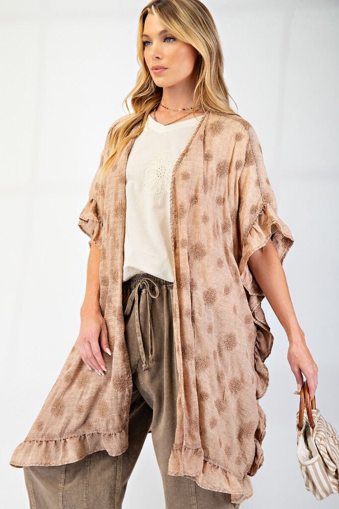 easel, Top,Embroidered Ruffle Edge Duster