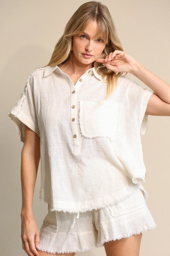 Gigio, Top,Cotton Pocket Half Button