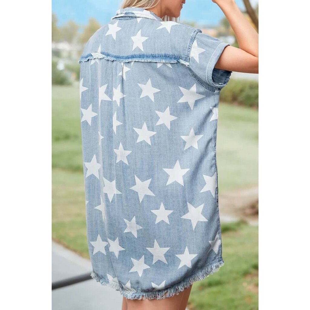 66DISCO, Dress,Stars Frayed Hem Denim