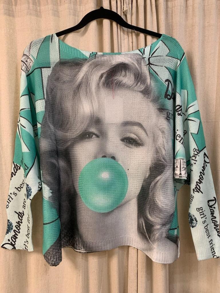 Yolly Italy, Sweater,Marilyn Monroe Print,Mint White,OS