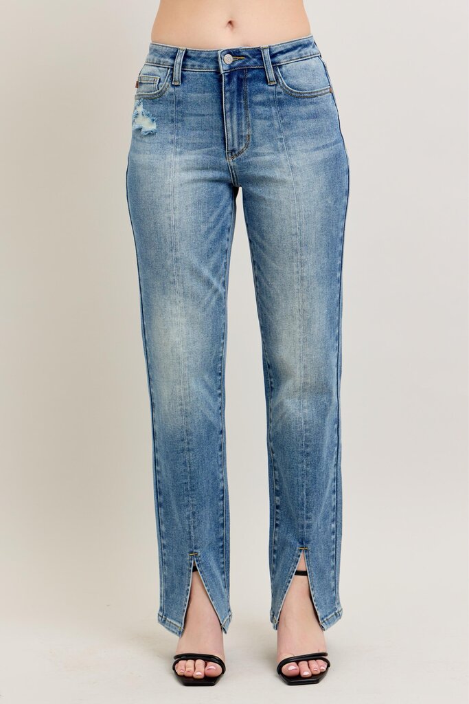 Judy Blue, Jeans,HW Vtg Wash Front Seam & Slit Straight, 11