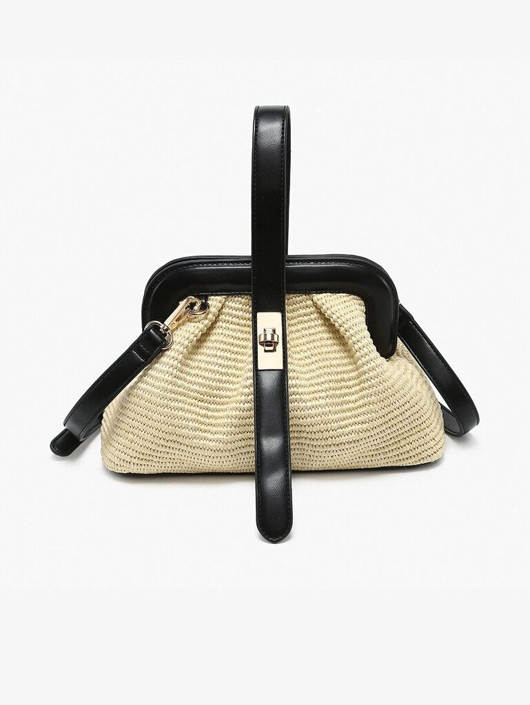 JEN & CO, Bags,Sandy Twistlock Nat/Blk,Straw