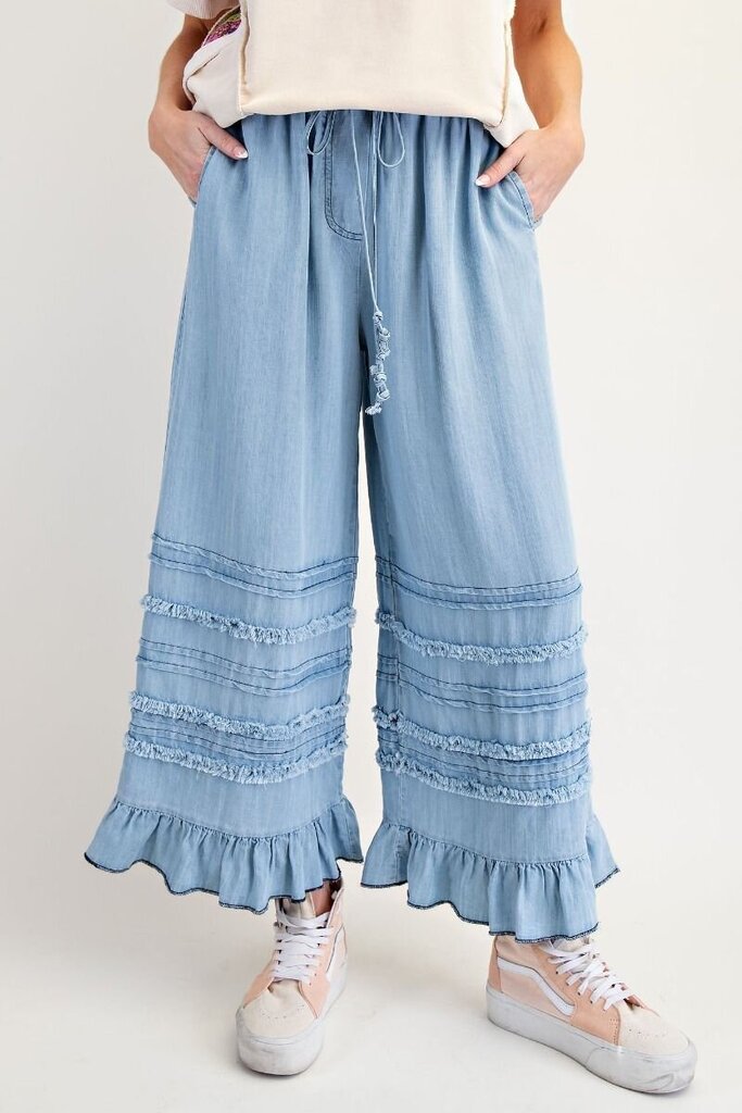 easel, Pants,Ruffle Bottom Chambray
