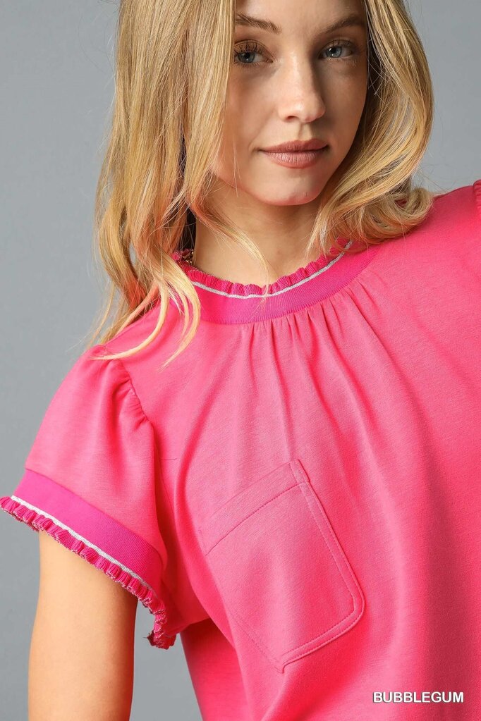 UMGEE, Top,Ruffle Trim Patch Pocket