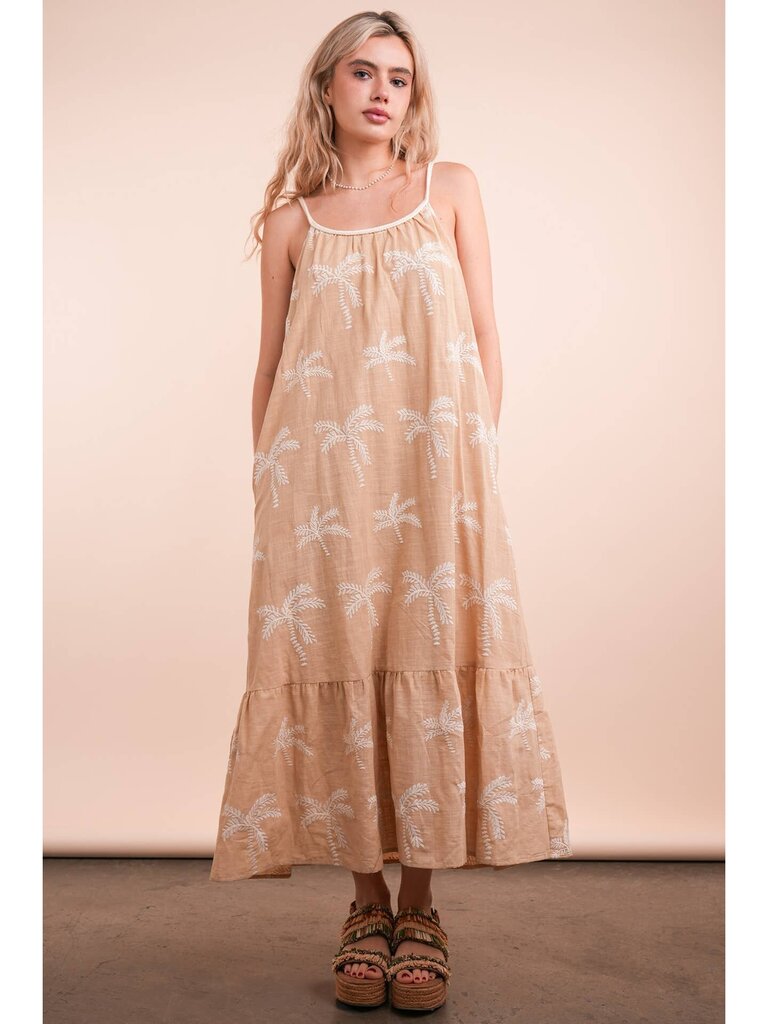 Very J, Dress,Palm Tree Embroidered
