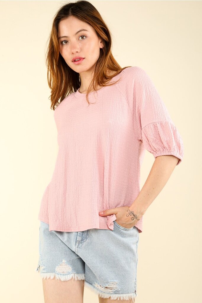 Very J, Top,Puff Sleeve Crinkle Knit