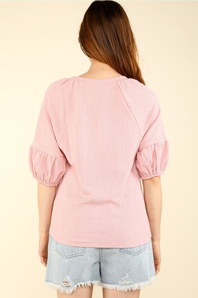 Very J, Top,Puff Sleeve Crinkle Knit