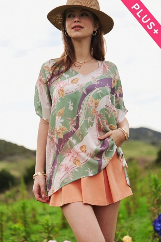 Davi&Dani, Top,Floral V Neck Loose Fit