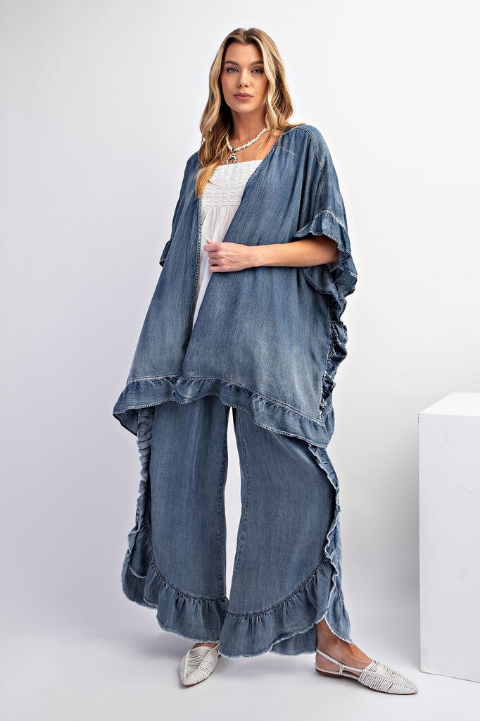 easel, Jeans,Ruffle Chambray Wide Leg