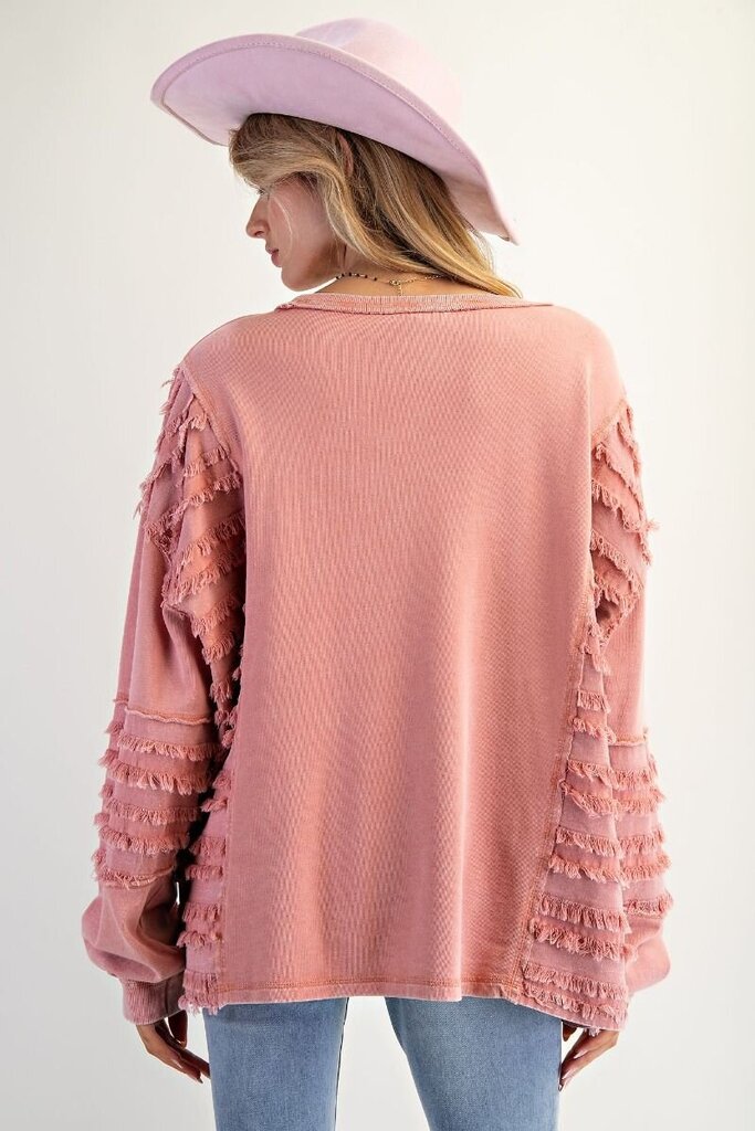easel, Top,Fray Trim Washed Terry Pullover