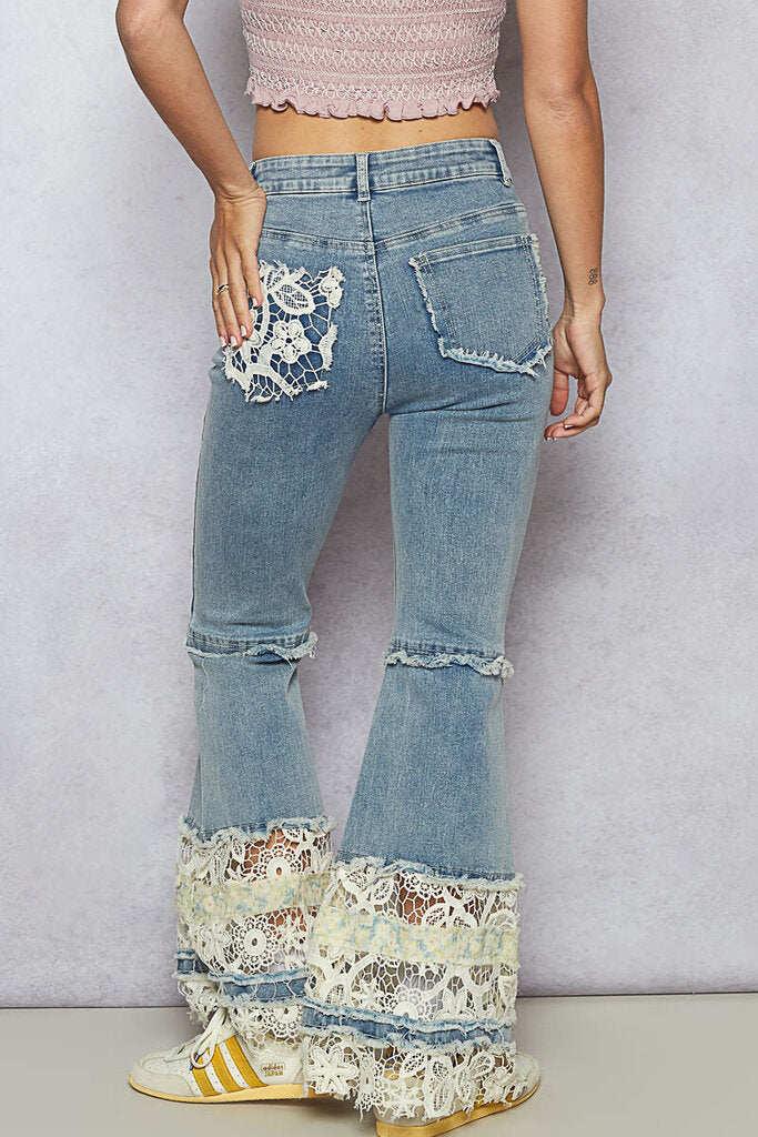 POL, Pants,Lace Panel Patch Jean