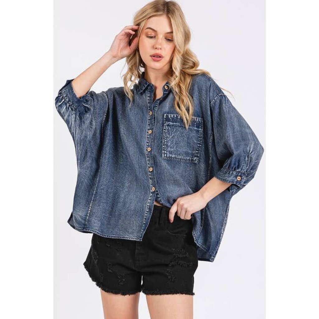 mittoshop, Top,Washed Chambray Dolman Sleeve
