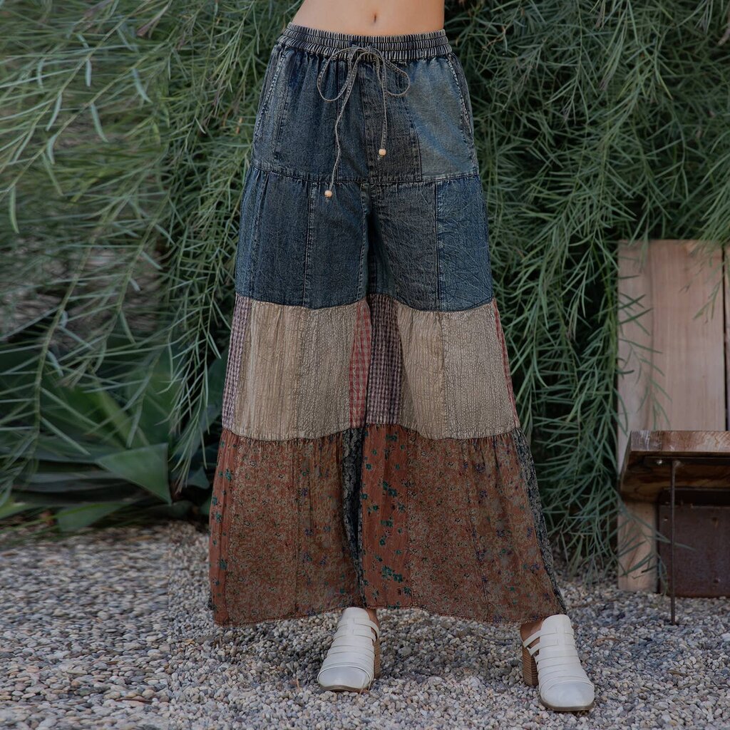 Young Threads, Pants,Tiered Patch Denim & Knit