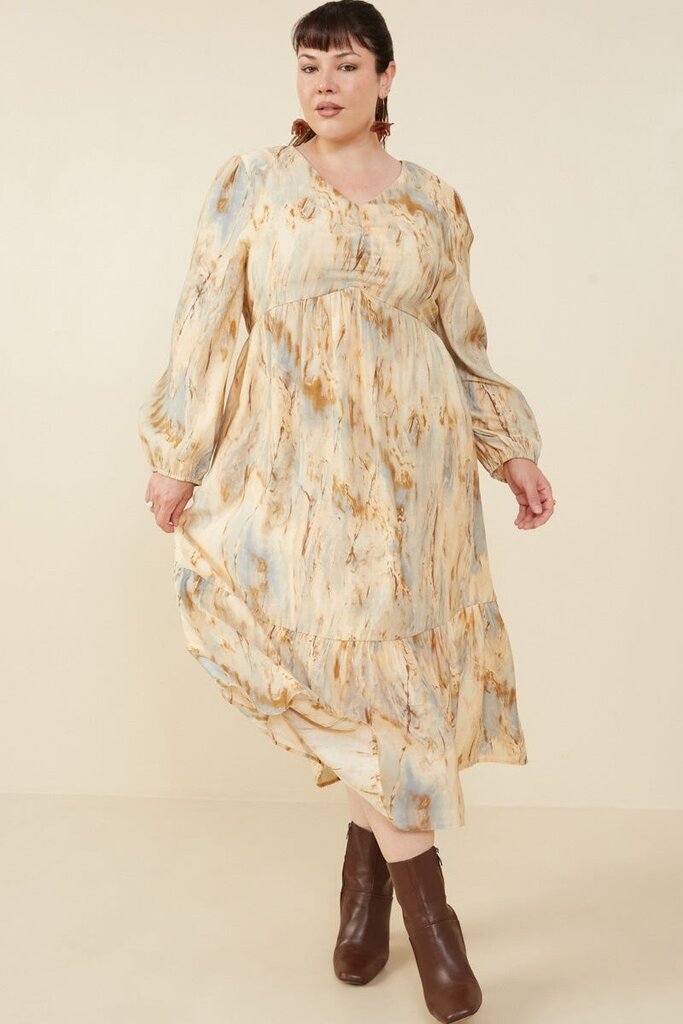 Hayden, Dress,Oil Print LS Gathered Bust