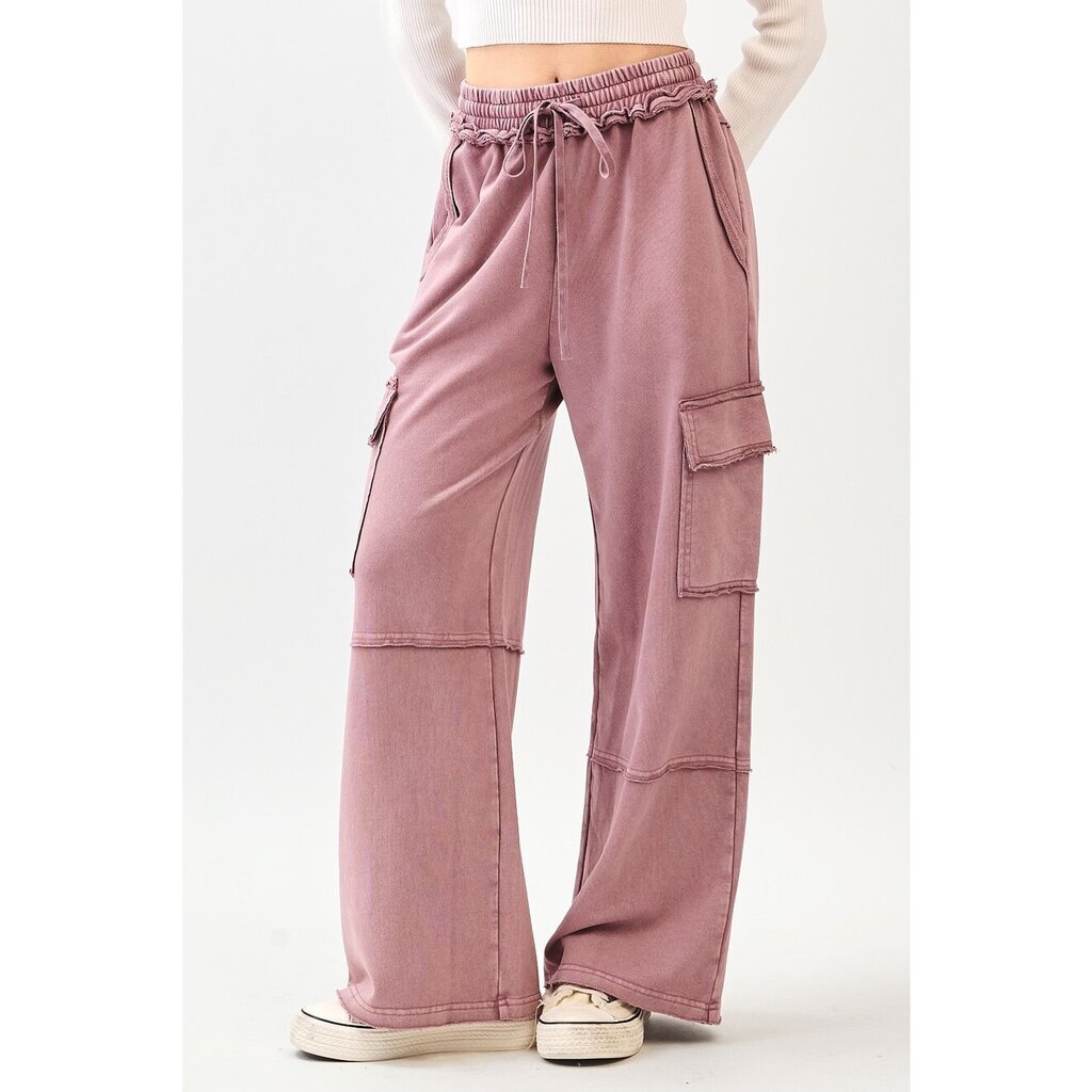 mittoshop, Pants,Cargo Wide Leg Mineral Wash