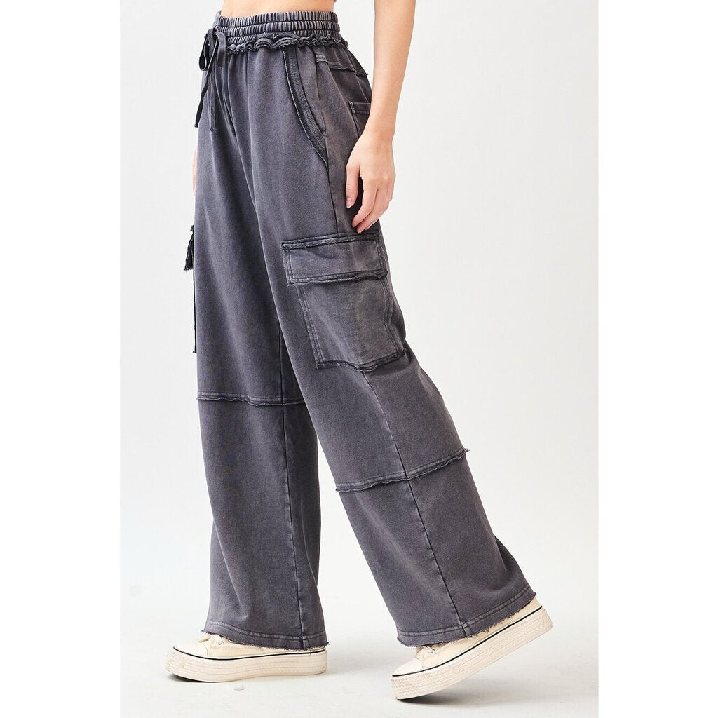 mittoshop, Pants,Cargo Wide Leg Mineral Wash