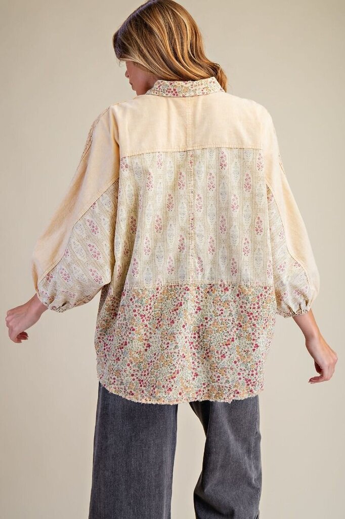 easel, Top,Floral Patch Button Shirt