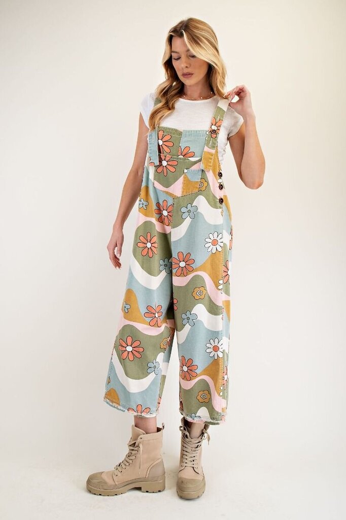 easel, Jumper/Romper,Flower Print Twill Overalls