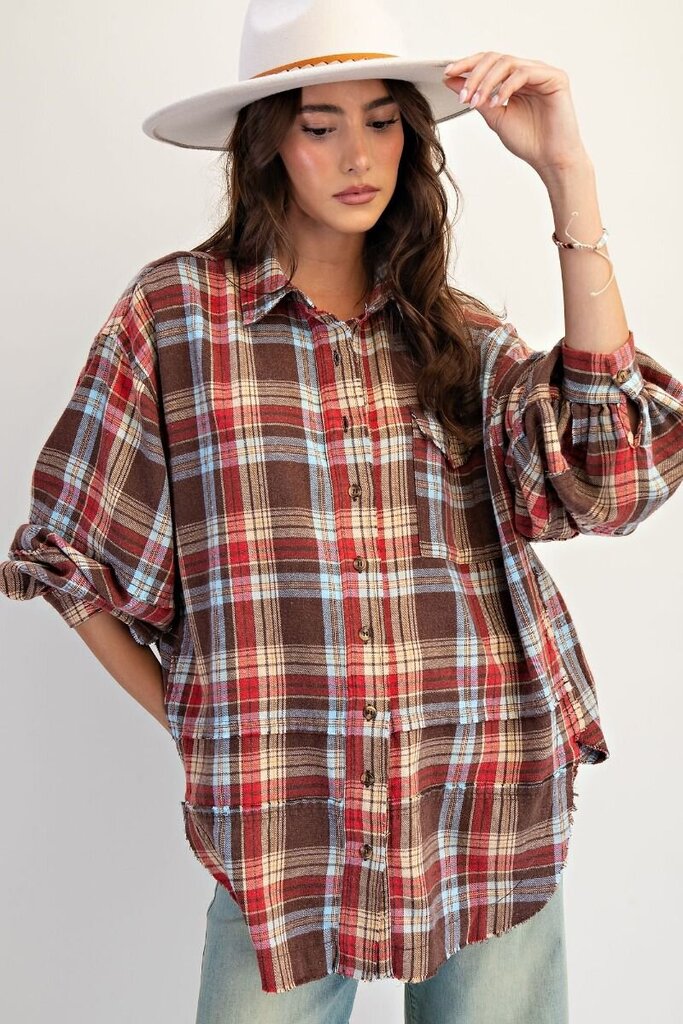 easel, Top,Plaid Shirt Tunic
