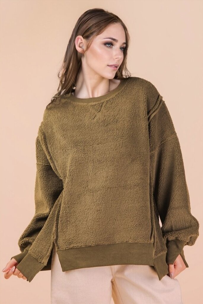 Very J, Top,Oversized Fleece Sweatshirt