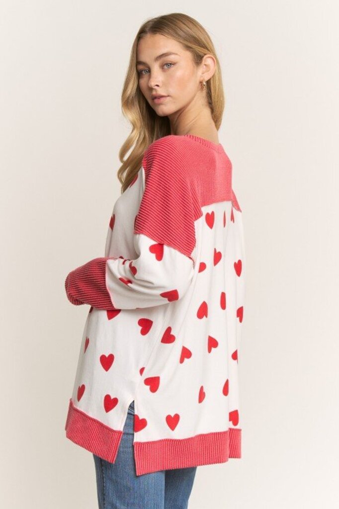 Heimish, Top,Heart Print Henley