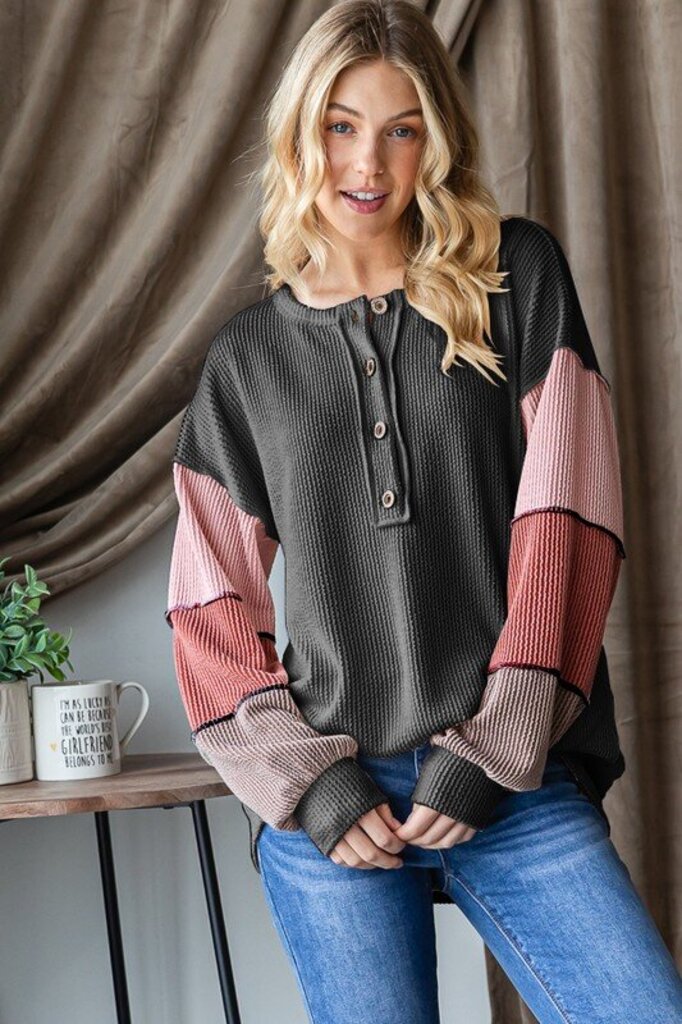 Heimish, Top,Ribbed Colorblok Henley