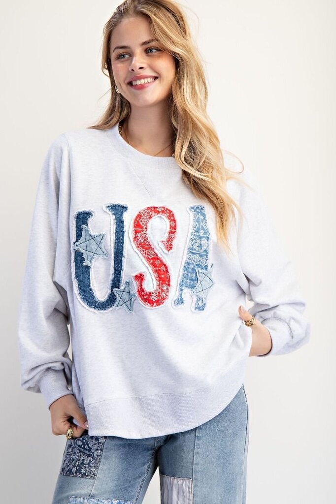 easel, Top,USA Patch Terry Pullover