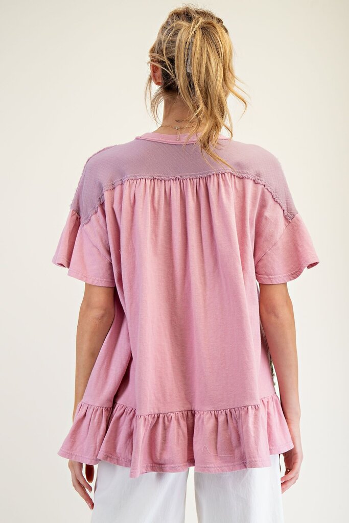 easel, Top,Star Patch Ruffle Bottom S/S,Rose,S
