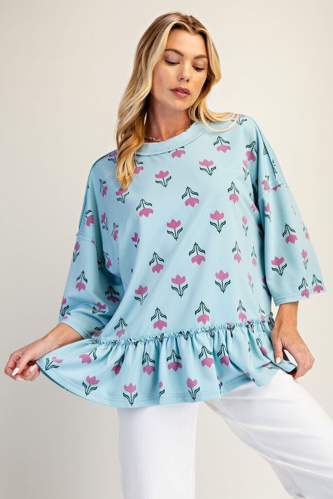 easel, Top,Flower Print Ruffle Bottom