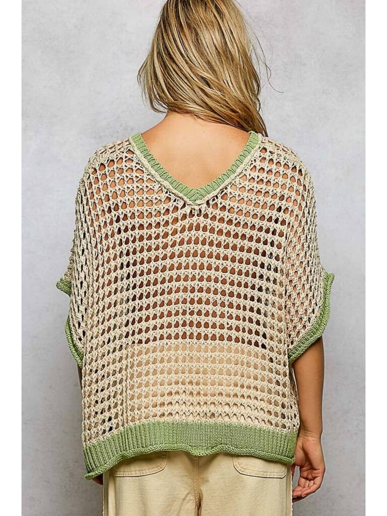 POL, Sweater,Round Neck Open Weave Floral