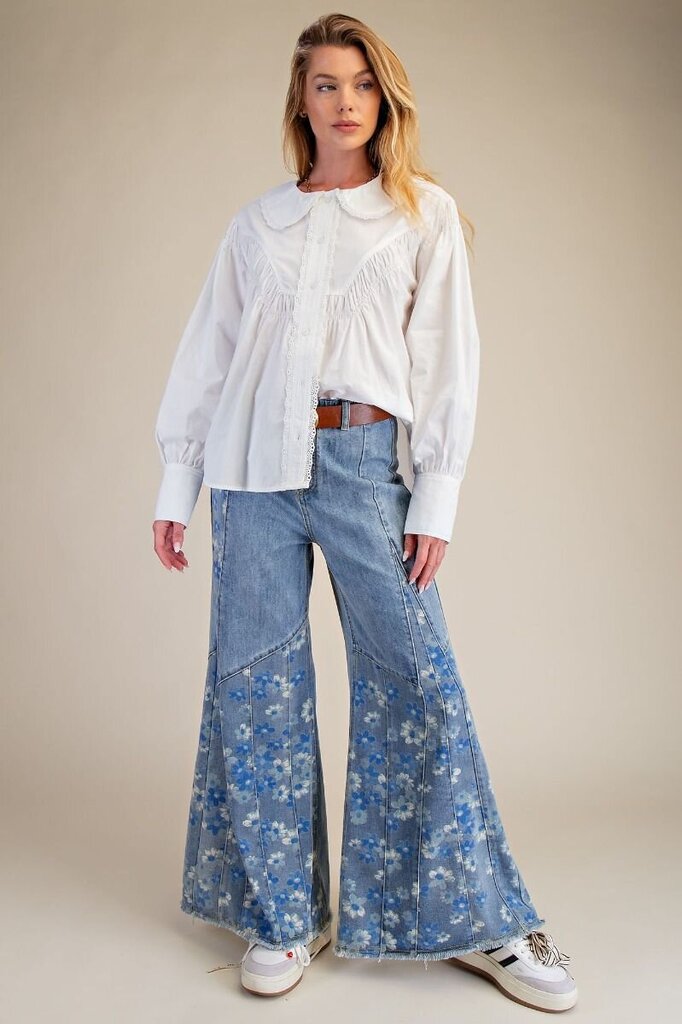 easel, Jeans,Floral Print Bell Bottoms