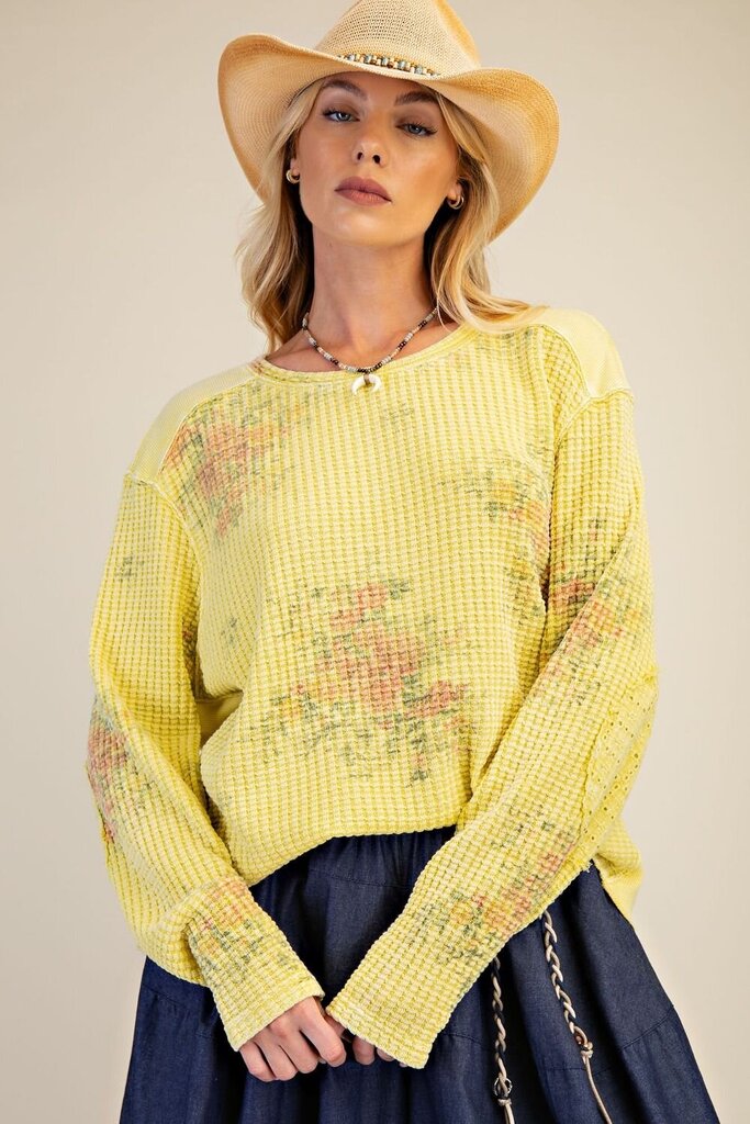 easel, Top,Floral Print Waffle Knit