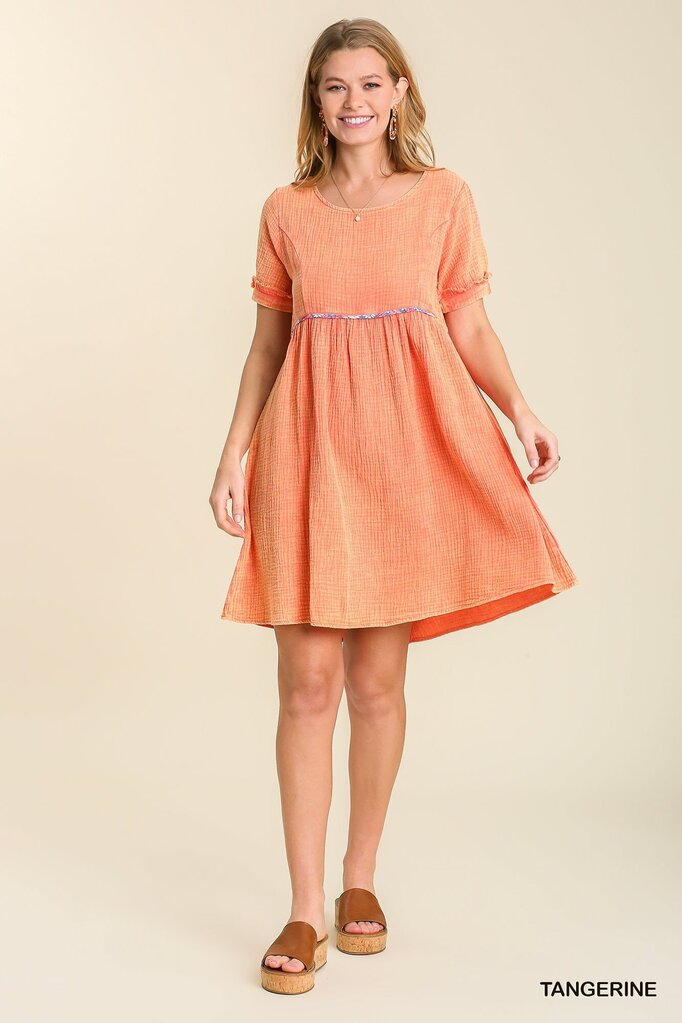 UMGEE, Dress,Mineral Wash w/Floral Trim