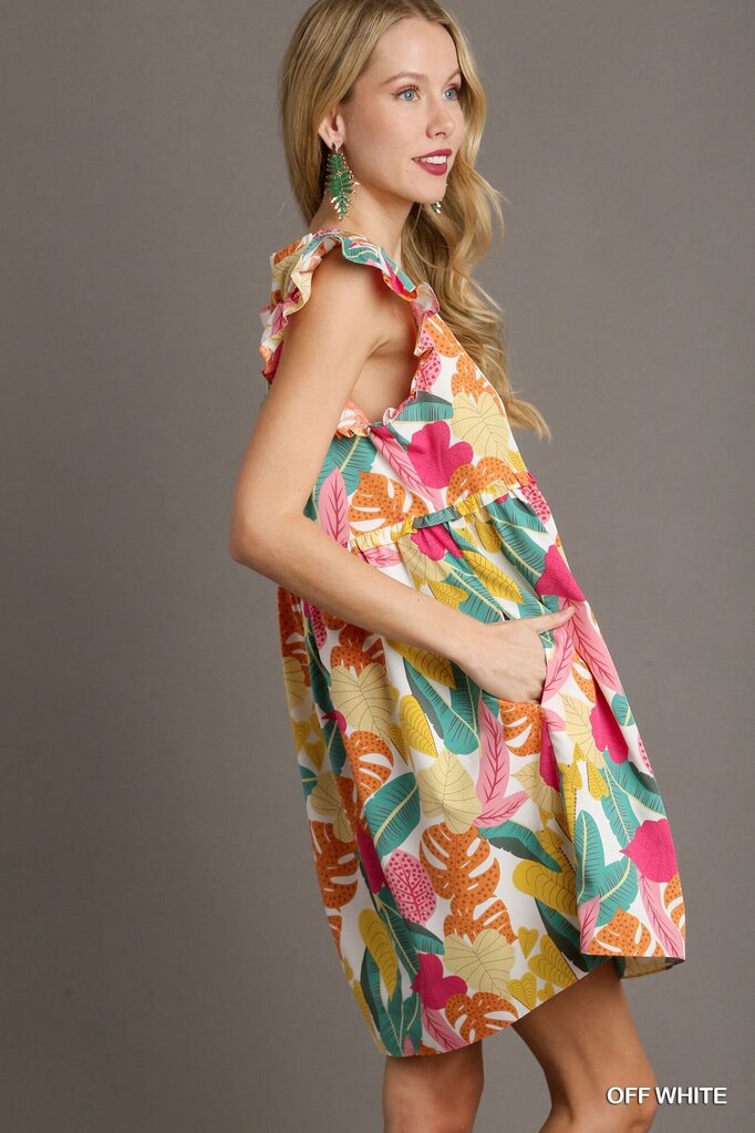 UMGEE, Dress,Print V-Neck w/Pockets