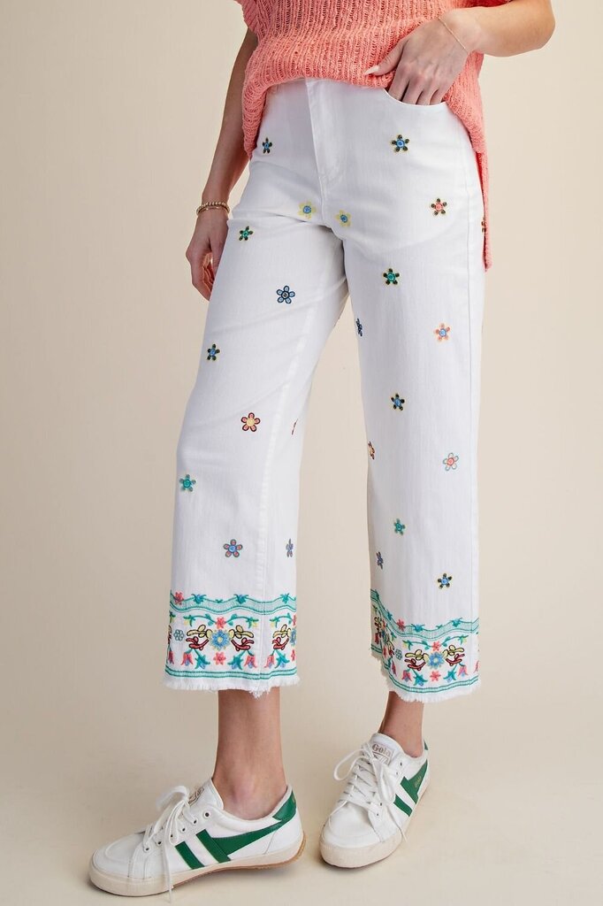 easel, Pants,Embroid Detail Stretch Denim
